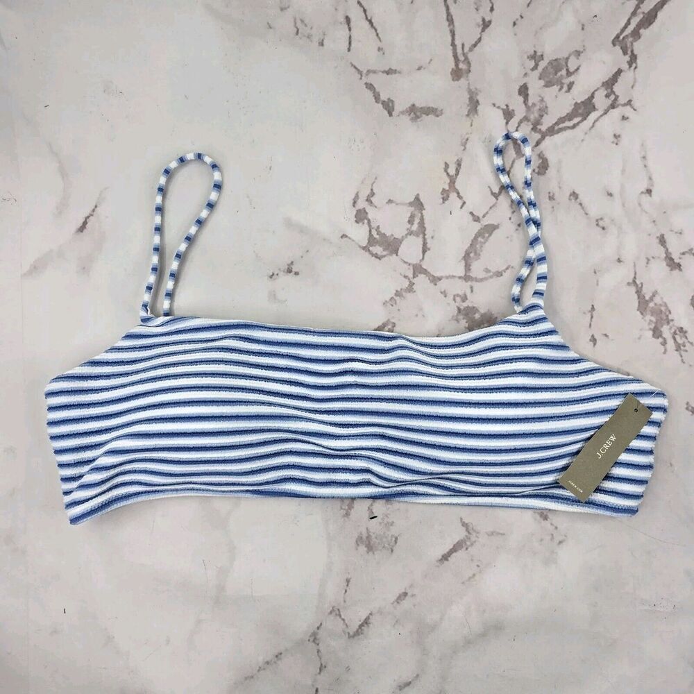 J Crew Swim Top 3X Blue White Scoop Square Neck Bikini Padded Striped BF209